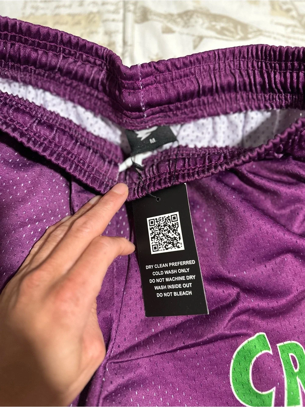 Crispy NYC Unisex Purple Athletic Mesh Shorts with Green Logo